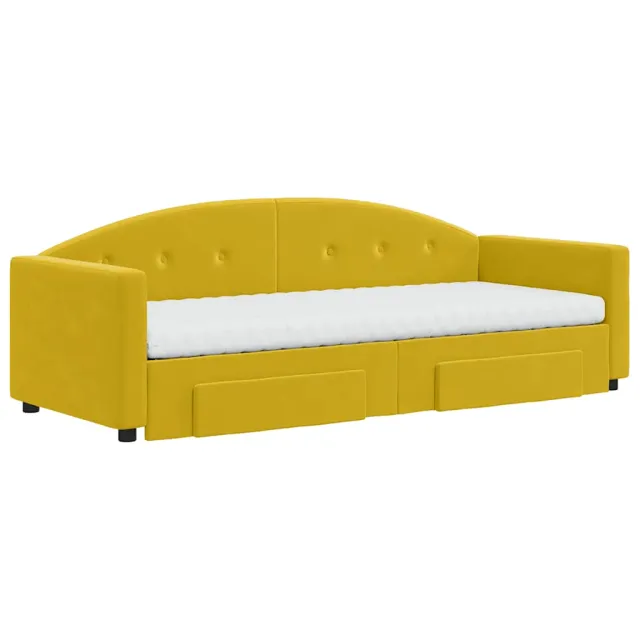 Lit de jour avec gigogne et tiroirs jaune 80x200 cm velours