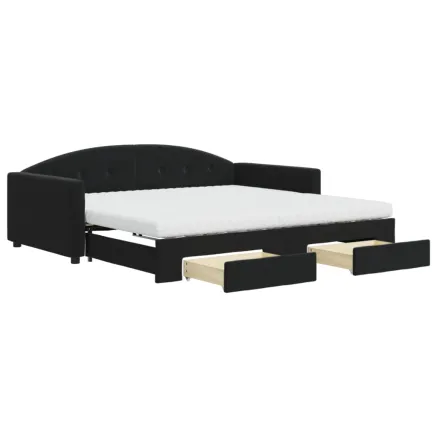 Lit de jour avec gigogne et tiroirs noir 100x200 cm velours 2