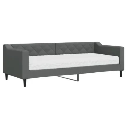 Lit de jour avec matelas gris foncé 80x200 cm tissu 2