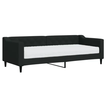 Lit de jour avec matelas noir 80x200 cm tissu 2