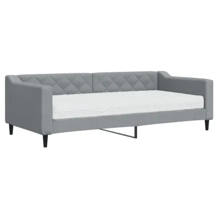 Lit de jour avec matelas gris clair 90x200 cm tissu 2