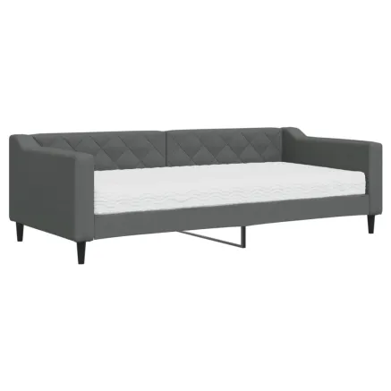 Lit de jour avec matelas gris foncé 90x200 cm tissu 2