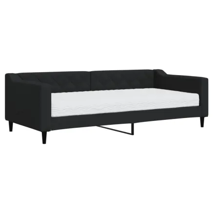 Lit de jour avec matelas noir 90x200 cm tissu 2