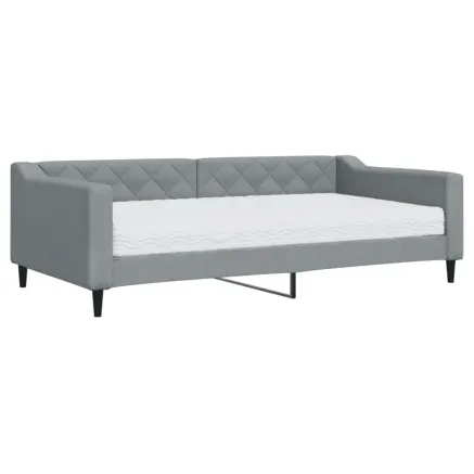 Lit de jour avec matelas gris clair 100x200 cm tissu 2