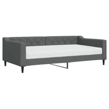Lit de jour avec matelas gris foncé 100x200 cm tissu 2