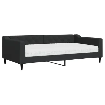 Lit de jour avec matelas noir 100x200 cm tissu 2