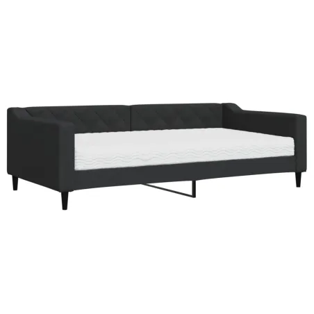 Lit de jour avec matelas noir 100x200 cm tissu