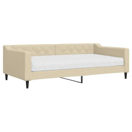 Lit de jour avec matelas crème 100x200 cm tissu 2
