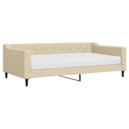 Lit de jour avec matelas crème 100x200 cm tissu