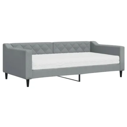 Lit de jour avec matelas gris clair 90x190 cm tissu 2