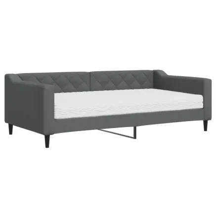 Lit de jour avec matelas gris foncé 90x190 cm tissu 2