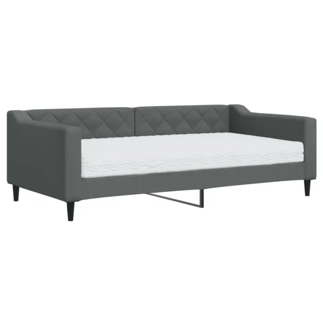 Lit de jour avec matelas gris foncé 90x190 cm tissu