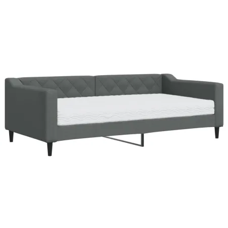 Lit de jour avec matelas gris foncé 90x190 cm tissu