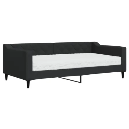 Lit de jour avec matelas noir 90x190 cm tissu 2
