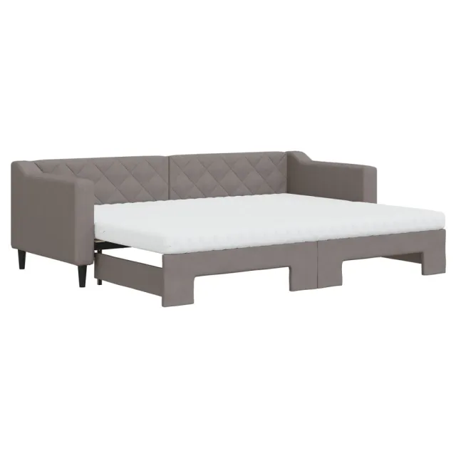 Lit de jour avec gigogne et matelas taupe 80x200 cm tissu