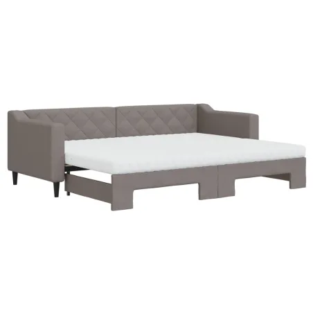 Lit de jour avec gigogne et matelas taupe 80x200 cm tissu