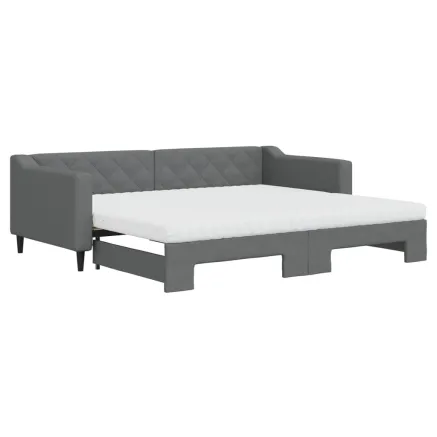 Lit de jour avec gigogne et matelas gris foncé 90x200 cm tissu 2
