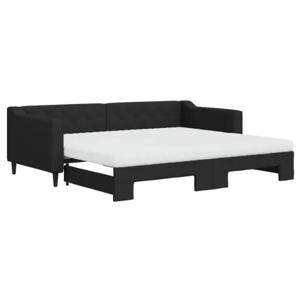Lit de jour avec gigogne et matelas noir 90x200 cm tissu 2