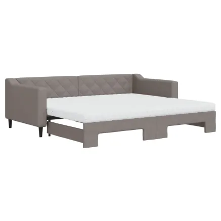 Lit de jour avec gigogne et matelas taupe 90x200 cm tissu 2
