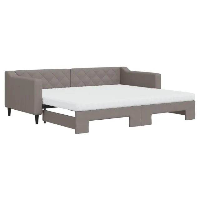 Lit de jour avec gigogne et matelas taupe 90x200 cm tissu