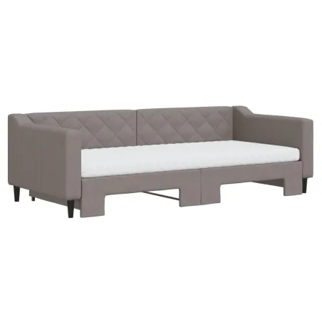 Lit de jour avec gigogne et matelas taupe 90x200 cm tissu