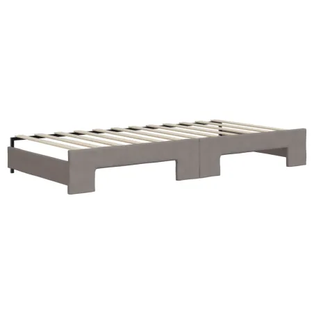Lit de jour avec gigogne et matelas taupe 90x200 cm tissu