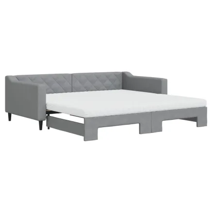 Lit de jour avec gigogne et matelas gris clair 100x200 cm tissu 2