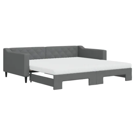 Lit de jour avec gigogne et matelas gris foncé 100x200 cm tissu 2