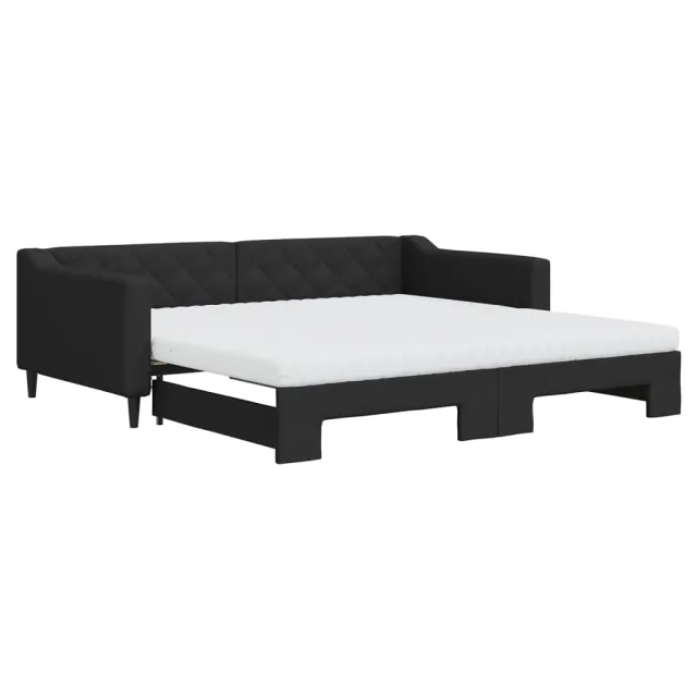 Lit de jour avec gigogne et matelas noir 100x200 cm tissu