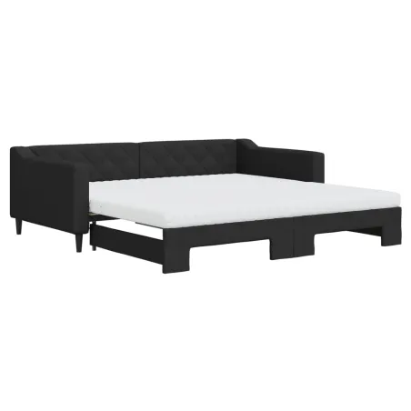Lit de jour avec gigogne et matelas noir 100x200 cm tissu