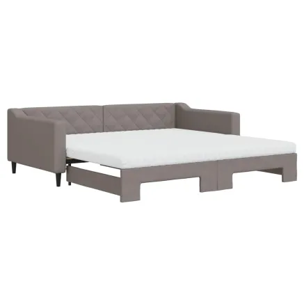 Lit de jour avec gigogne et matelas taupe 100x200 cm tissu 2