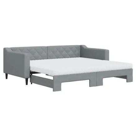 Lit de jour avec gigogne et matelas gris clair 90x190 cm tissu 2