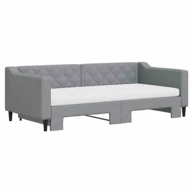 Lit de jour avec gigogne et matelas gris clair 90x190 cm tissu