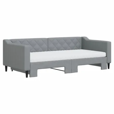 Lit de jour avec gigogne et matelas gris clair 90x190 cm tissu