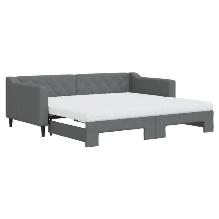 Lit de jour avec gigogne et matelas gris foncé 90x190 cm tissu 2