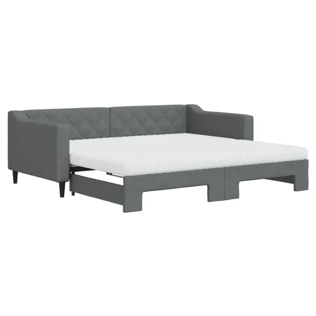 Lit de jour avec gigogne et matelas gris foncé 90x190 cm tissu