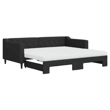 Lit de jour avec gigogne et matelas noir 90x190 cm tissu 2