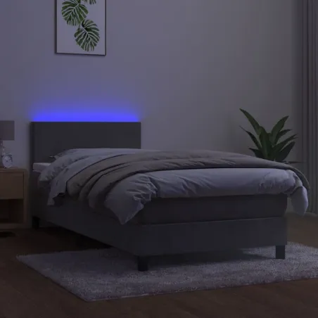 Sommier à lattes de lit avec matelas LED Gris clair 100x200 cm