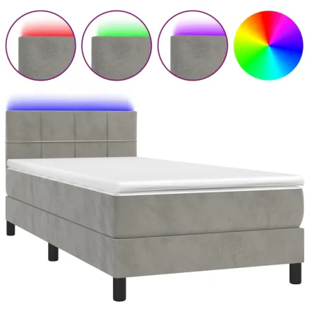 Sommier à lattes de lit avec matelas LED Gris clair 100x200 cm 2