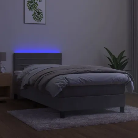 Sommier à lattes de lit avec matelas LED Gris clair 100x200 cm