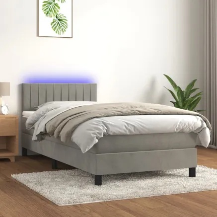 Sommier à lattes de lit avec matelas LED Gris clair 100x200 cm