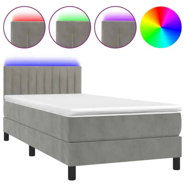 Sommier à lattes de lit avec matelas LED Gris clair 100x200 cm