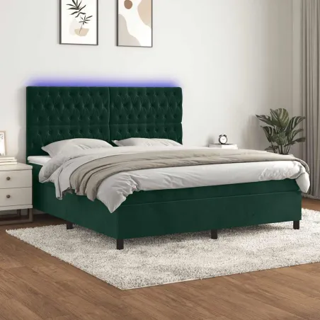Sommier à lattes de lit matelas et LED Vert foncé 180x200 cm