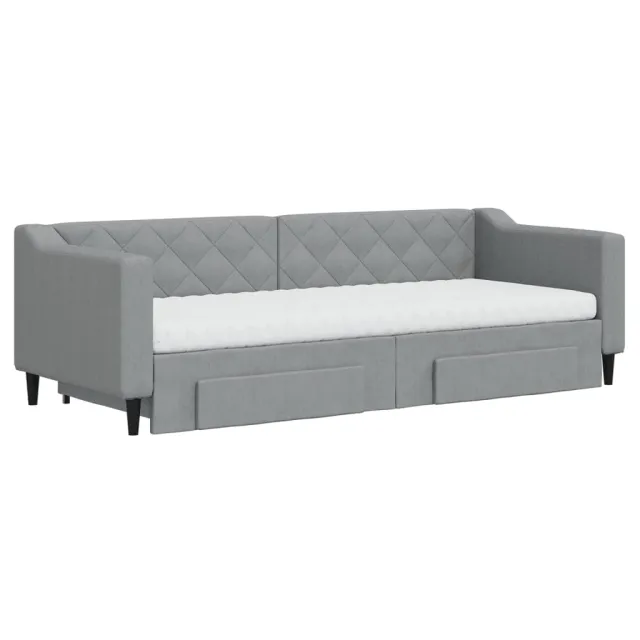 Lit de jour avec gigogne et tiroirs gris clair 80x200 cm tissu