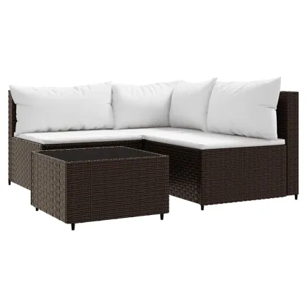 Salon de jardin 4 pcs avec coussins Marron Résine tressée 2