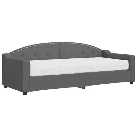 Lit de jour avec matelas gris foncé 80x200 cm tissu 2