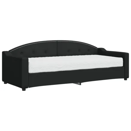 Lit de jour avec matelas noir 80x200 cm tissu 2