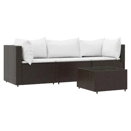 Salon de jardin 4 pcs avec coussins Marron Résine tressée 2