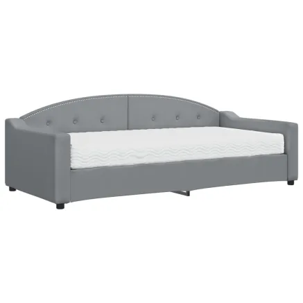 Lit de jour avec matelas gris clair 90x200 cm tissu 2