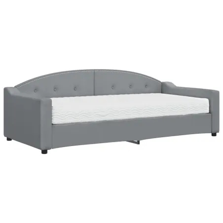 Lit de jour avec matelas gris clair 90x200 cm tissu